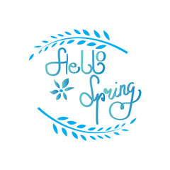 Fototapeta na wymiar writing hello spring illustration flower leaves decoration color design vector