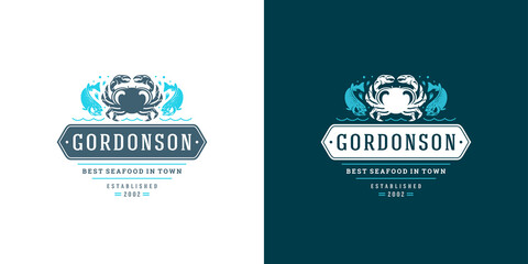 Seafood logo or sign vector illustration fish market and restaurant emblem template design crab silhouette © provectors