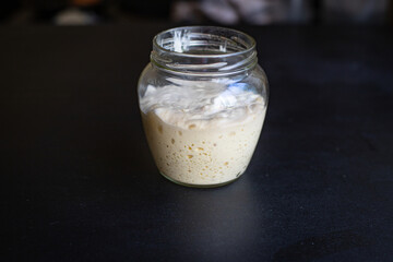 dough starter yeast raw for baking natural product ingredient organic eating healthy top view place for text copy space 
