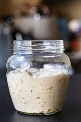 dough starter yeast raw for baking natural product ingredient organic eating healthy top view place for text copy space 