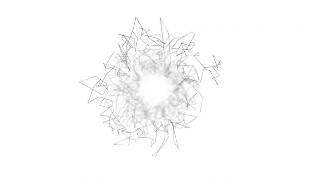 Abstract black lines moving through tunnel animation on white background. 4K