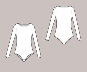 Basic female body suit with long sleeves and round neck.