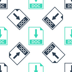 Green DOC file document icon. Download DOC button icon isolated seamless pattern on white background. Vector.