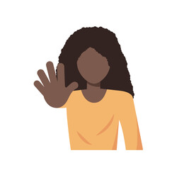 African american woman with stop hand gesture. Deny concept. Vector flat isolated