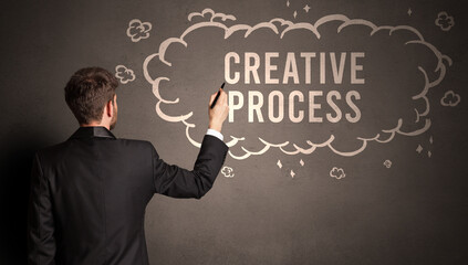 businessman drawing a cloud with CREATIVE PROCESS inscription inside, modern business concept