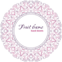 Round frame border pattern of organic fresh fruits apple. Hand drawn vector illustration isolated on white background. Template with vintage illustration. Design of poster, packaging, postcards