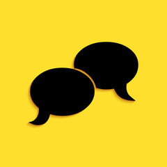 Black Blank speech bubbles icon isolated on yellow background. FAQ sign. Copy files, chat speech bubble and chart web icons. Long shadow style. Vector.