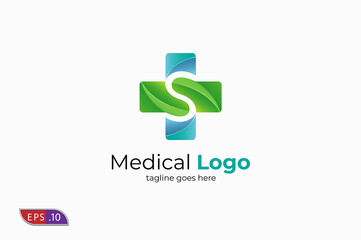 initial letter S for medical logo,  S from negative space off cross symbol, vector illustration