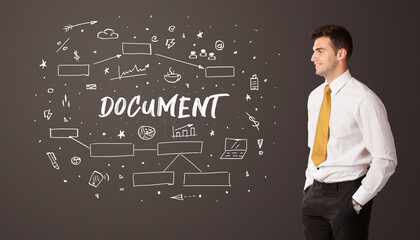 Businessman thinking with DOCUMENT inscription, business education concept