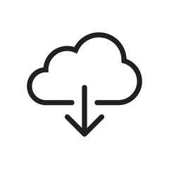 Cloud download icon, black line isolated on white background, vector illustration.