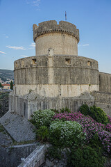 Fototapeta na wymiar Minceta Tower - one of most prominent and most visited Dubrovnik protecting towers as well as the highest point of its defense system. Old Town of Dubrovnik, Adriatic coast, Croatia.