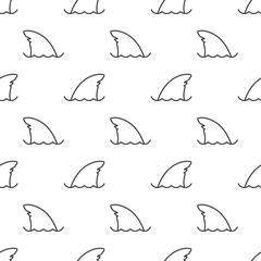 Seamless pattern shark fin line icon vector white background. Fish fin ocean illustration. Dolphin fins icons.