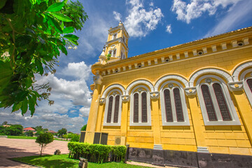 Background of one of the beautiful religious tourist attractions in Ayutthaya province of Thailand (St. Joseph's Church, Ayutthaya) near the Chao Phraya River