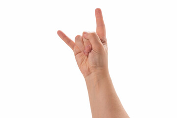 Male hand isolated on white background.