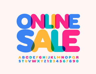 Vector colorful Sign Online Sale. Stylish creative Font. Transparent Alphabet Letters and Numbers.