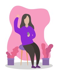 Illustration vector design of woman holding her smartphone and celebrating of her happiness