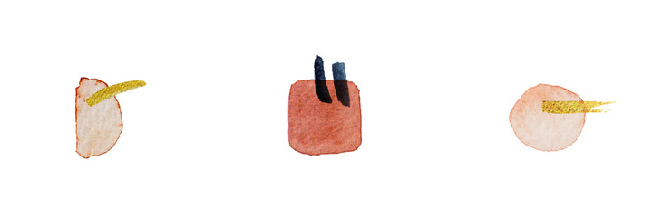 Abstract modern watercolor brush. Black, orange, red, gold, yellow watercolor Illustration isolated on white background. Wedding card. Minimal business card, poster, logo.
