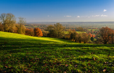 Beautiful late autumn views south of the weald from the Kent downs near Sevenoaks south east...