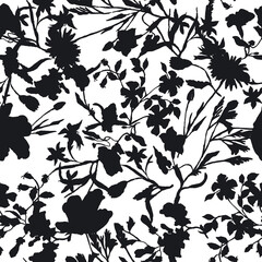 Floral silhouette pattern on white background.