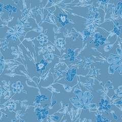 Floral pattern on blue background. Garden floral Perfect for textile,