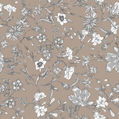 Floral pattern on khaki background. Garden floral, Perfect for textile,