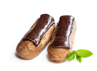 Chocolate eclairs isolated on white background