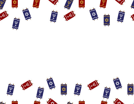 Red Blue Torah Scrolls Border on White Background