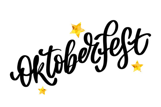 Oktoberfest celebration background. Happy Oktoberfest in German Lettering typography. Beer festival decoration badge icon.