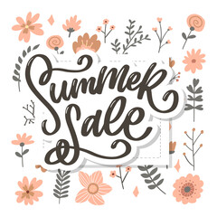 Trendy floral vector template. Summer flowers and Summer sale lettering illustration.