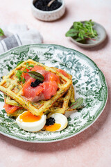 healthy and gluten free zucchini waffles with salmon