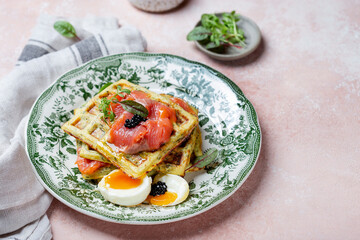 healthy and gluten free zucchini waffles with salmon