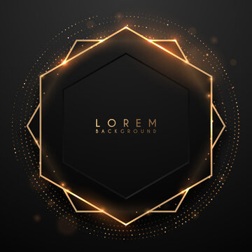 Black And Gold Hexagon Shape Background With Glow Effect