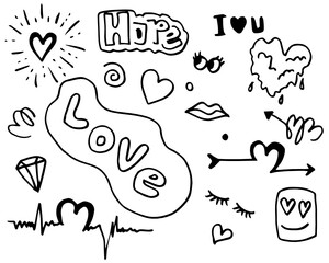Set of love. Hand drawing. Doodle style. for your design.