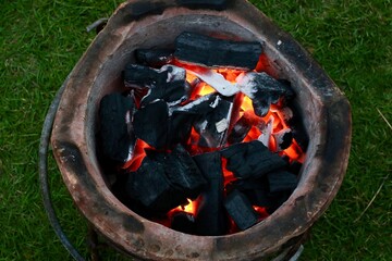 hot coals burning in the fire