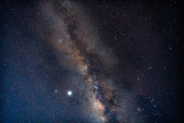 Milky way galaxy with stars and space dust in the universe, Long exposure photograph, with grain.