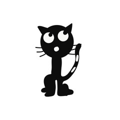 Hand draw cute black cat isolated on white background.