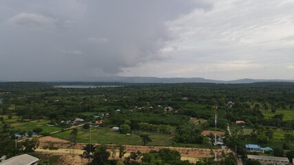 Obraz premium High angle shot Rural village landscape at Phusing Sisaket Thailand.