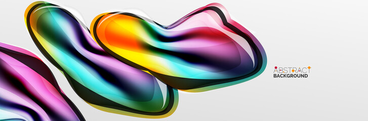 Vector abstract background, flowing liquid style bubble with metallic, color quicksilver chrome texture and color glow effects