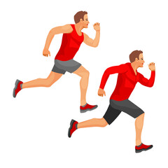 Figures of a man running in profile in red sportswear