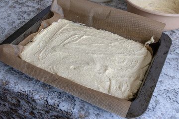 Raspberry curd pie recipe step by step. Dough in a baking dish