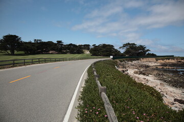 View of scenic road 17 Mile Drive  through Pacific Grove and Pebble Beach in Monterey, California