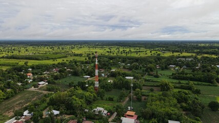High angle shot Rural village landscape at Phusing Sisaket Thailand.