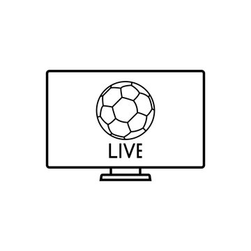 Soccer Live Match line icon. linear style sign for mobile concept and web design. TV monitor with soccer ball outline vector icon. Symbol, logo illustration. Vector graphics on a white background