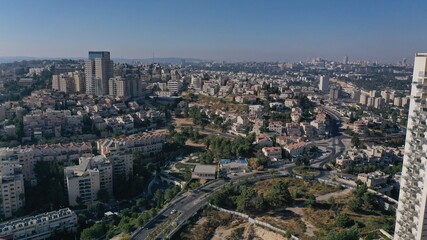 Fototapeta na wymiar Jerusalem center Landscape at sunset, aerial Drone, Jerusalem, Israel,sunset 