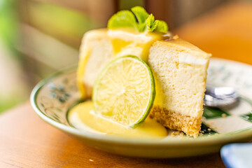 Sliced of laemn butter cake on a plate
