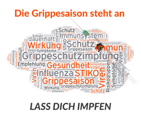 Obraz premium Wortwolke zur Grippeschutzimpfung mit Worten zur Schutzimpfung für die anstehende Grippesaison