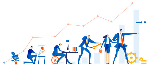 Group of successful businesspeople working together, solving the problems and communicating. Start up, support and giving a help