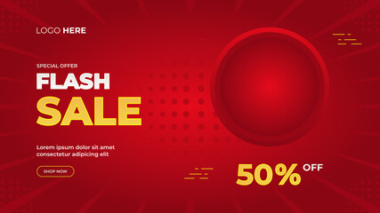 Flash Sale banner design with special price discounts of up to 50%. Vector graphic web banner template