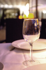 Glasses of wine on restaurant table