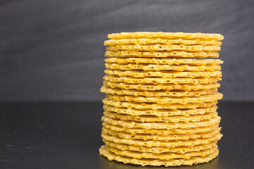 pile of spicy gluten-free wafer cracker with corn starch and potato flakes
